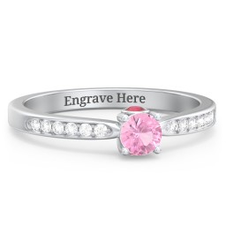 1/4 ct. Round Gemstone Peek-A-Boo Engagement Ring with Side Accent Stones in 925 Sterling Silver with Pink Tourmaline, White Premium Zirconia, and Garnet