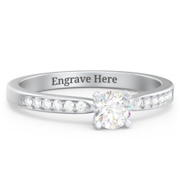 1/3 ct. Round Gemstone Engagement Ring with Side Accent Stones in 925 Sterling Silver with White Premium Zirconia
