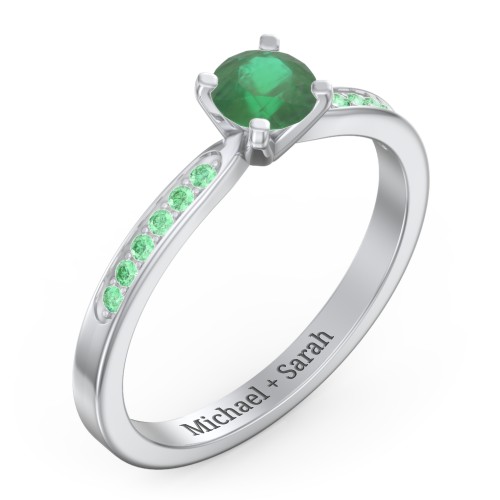 1/2 ct. Round Gemstone Engagement Ring with Side Accent Stones – Sterling Silver with Emerald and Green Premium Zirconia