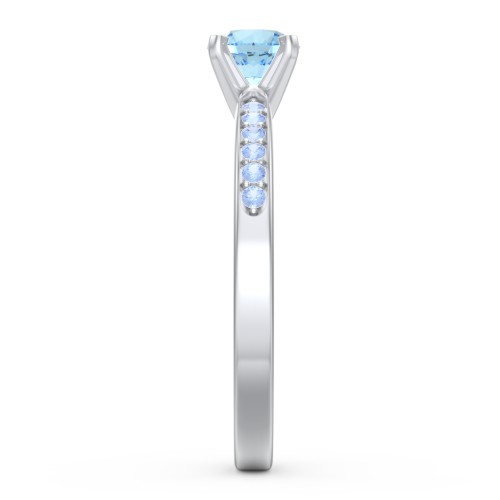 1/2 ct. Round Gemstone Engagement Ring with Side Accent Stones – Sterling Silver with Blue Topaz and Fancy Blue Premium Zirconia