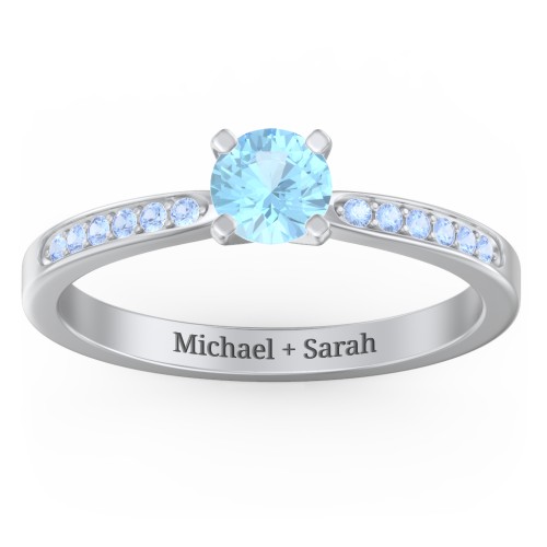 1/2 ct. Round Gemstone Engagement Ring with Side Accent Stones – Sterling Silver with Blue Topaz and Fancy Blue Premium Zirconia