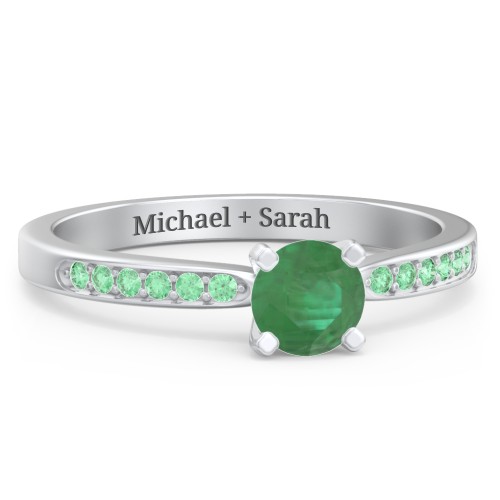 1/2 ct. Round Gemstone Engagement Ring with Side Accent Stones – Sterling Silver with Emerald and Green Premium Zirconia