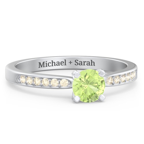 1/2 ct. Round Gemstone Engagement Ring with Side Accent Stones – Sterling Silver with Peridot and Fancy Yellow Premium Zirconia