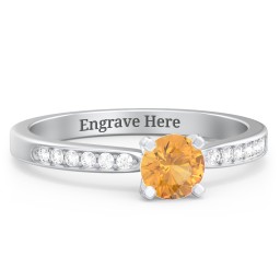 1/2 ct. Round Gemstone Engagement Ring with Side Accent Stones in 925 Sterling Silver with Citrine and White Premium Zirconia