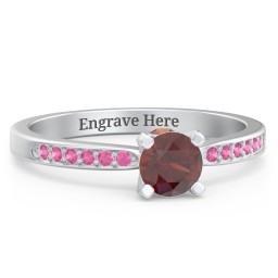 1/2 ct. Round Gemstone Peek-A-Boo Engagement Ring with Side Accent Stones in 925 Sterling Silver with Garnet and Red Premium Zirconia
