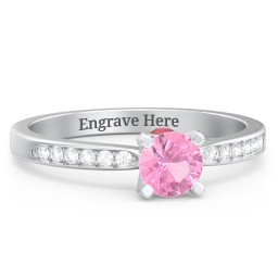 1/2 ct. Round Gemstone Peek-A-Boo Engagement Ring with Side Accent Stones in 925 Sterling Silver with Pink Tourmaline, White Premium Zirconia, and Garnet