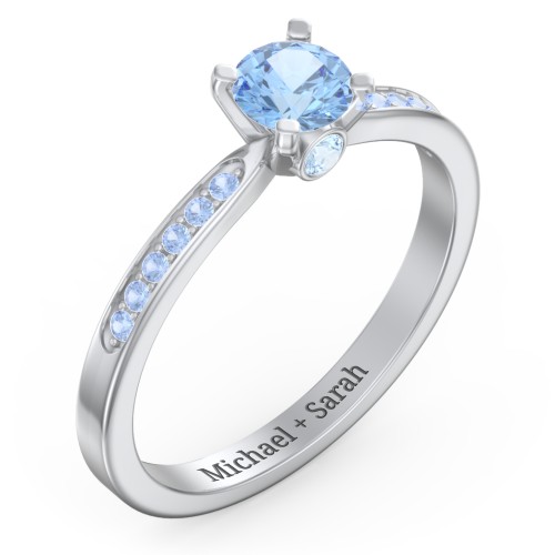 1/2 ct. Round Gemstone Peek-A-Boo Engagement Ring with Side Accent Stones – Sterling Silver with Blue Topaz and Fancy Blue Premium Zirconia