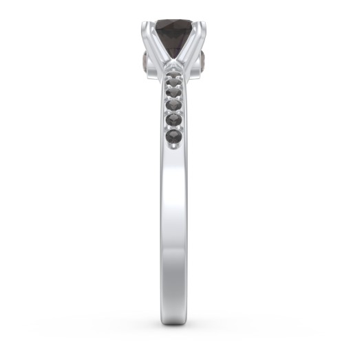 1/2 ct. Round Gemstone Peek-A-Boo Engagement Ring with Side Accent Stones – Sterling Silver with Smokey Quartz and Black Premium Zirconia