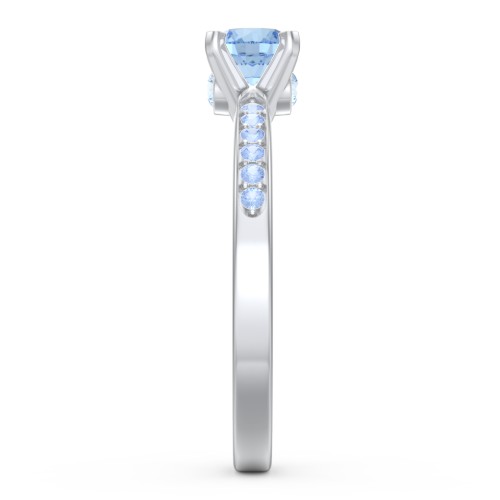 1/2 ct. Round Gemstone Peek-A-Boo Engagement Ring with Side Accent Stones – Sterling Silver with Blue Topaz and Fancy Blue Premium Zirconia