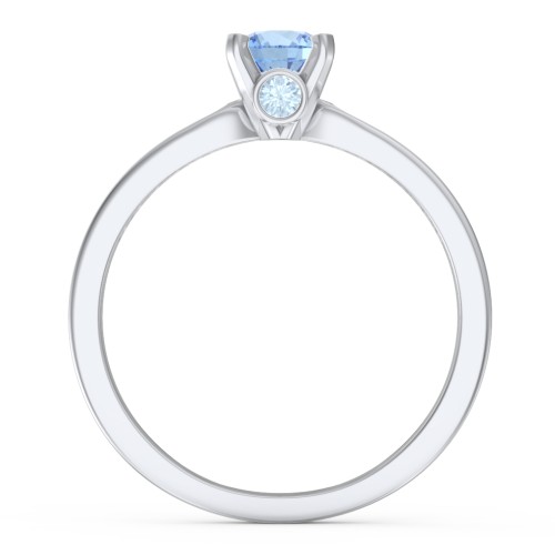 1/2 ct. Round Gemstone Peek-A-Boo Engagement Ring with Side Accent Stones – Sterling Silver with Blue Topaz and Fancy Blue Premium Zirconia