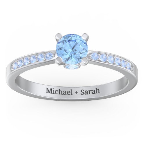 1/2 ct. Round Gemstone Peek-A-Boo Engagement Ring with Side Accent Stones – Sterling Silver with Blue Topaz and Fancy Blue Premium Zirconia