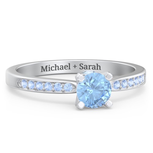 1/2 ct. Round Gemstone Peek-A-Boo Engagement Ring with Side Accent Stones – Sterling Silver with Blue Topaz and Fancy Blue Premium Zirconia
