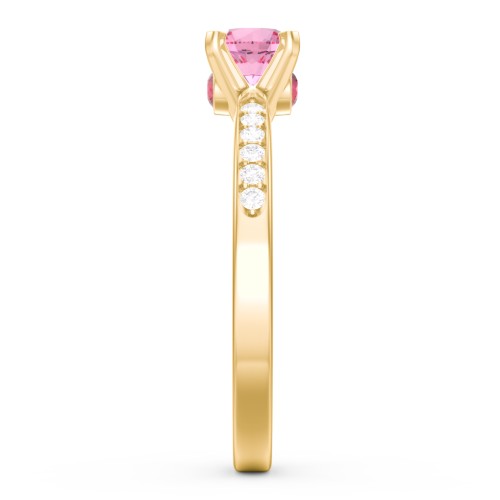 1/2 ct. Round Gemstone Peek-A-Boo Engagement Ring with Side Accent Stones – 10K Yellow Gold with Pink Tourmaline, White Premium Zirconia, and Garnet