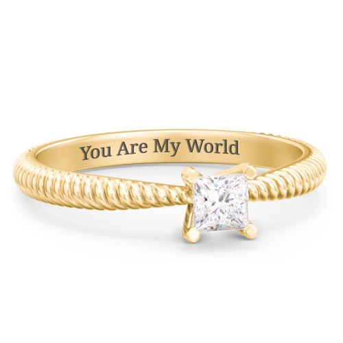 1/4 ct. Princess Gemstone Engagement Ring with Twisted Rope Band – 10K Yellow Gold with White Premium Zirconia