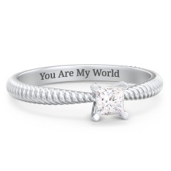 1/4 ct. Princess Gemstone Engagement Ring with Twisted Rope Band – Sterling Silver with White Premium Zirconia