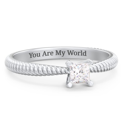 1/4 ct. Princess Gemstone Engagement Ring with Twisted Rope Band – Sterling Silver with White Premium Zirconia