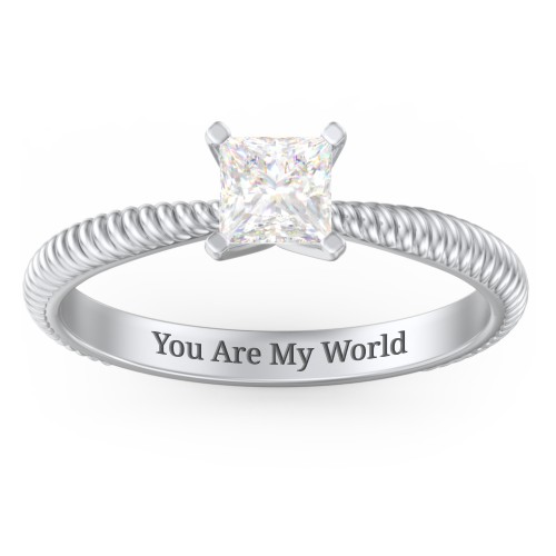 1/2 ct. Princess Gemstone Engagement Ring with Twisted Rope Band – Sterling Silver with Lab Diamond
