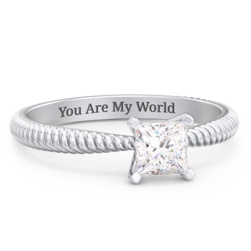 1/2 ct. Princess Gemstone Engagement Ring with Twisted Rope Band – Sterling Silver with Lab Diamond