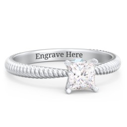 1/2 ct. Princess Gemstone Peek-A-Boo Engagement Ring with Twisted Rope Band in 925 Sterling Silver with White Premium Zirconia and Blue Topaz