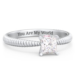 1/2 ct. Princess Gemstone Peek-A-Boo Engagement Ring with Twisted Rope Band in 925 Sterling Silver with White Premium Zirconia and Pink Tourmaline