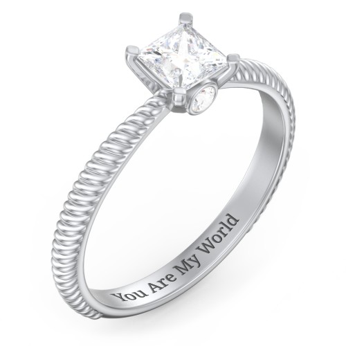 1/2 ct. Princess Gemstone Peek-A-Boo Engagement Ring with Twisted Rope Band – Sterling Silver with White Premium Zirconia and Cubic Zirconia
