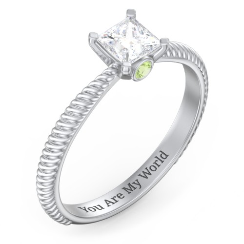 1/2 ct. Princess Gemstone Peek-A-Boo Engagement Ring with Twisted Rope Band
