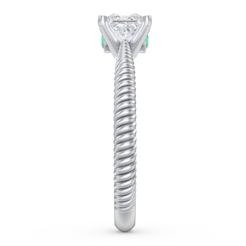 1/2 ct. Princess Gemstone Peek-A-Boo Engagement Ring with Twisted Rope Band – Sterling Silver with White Premium Zirconia and Emerald