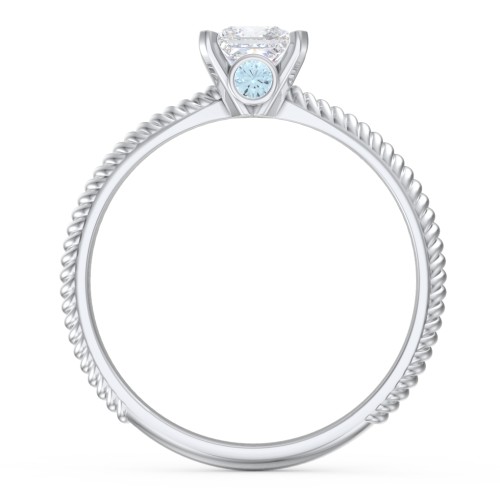 1/2 ct. Princess Gemstone Peek-A-Boo Engagement Ring with Twisted Rope Band – Sterling Silver with White Premium Zirconia and Blue Topaz