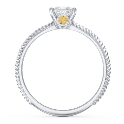 1/2 ct. Princess Gemstone Peek-A-Boo Engagement Ring with Twisted Rope Band – Sterling Silver with White Premium Zirconia and Citrine