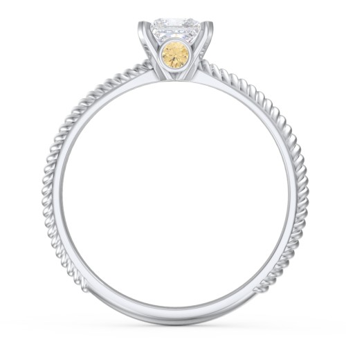 1/2 ct. Princess Gemstone Peek-A-Boo Engagement Ring with Twisted Rope Band – Sterling Silver with White Premium Zirconia and Citrine