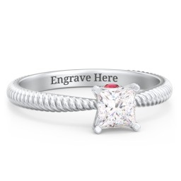 1/2 ct. Princess Gemstone Peek-A-Boo Engagement Ring with Twisted Rope Band in 10K Solid White Gold with White Premium Zirconia and Garnet