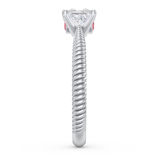 1/2 ct. Princess Gemstone Peek-A-Boo Engagement Ring with Twisted Rope Band – 10K White Gold with White Premium Zirconia and Garnet