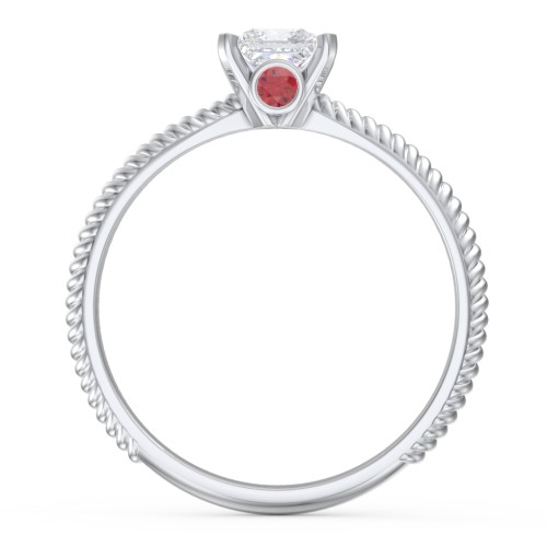 1/2 ct. Princess Gemstone Peek-A-Boo Engagement Ring with Twisted Rope Band – 10K White Gold with White Premium Zirconia and Garnet