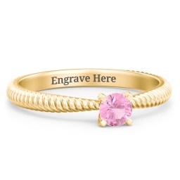 1/4 ct. Round Gemstone Engagement Ring with Twisted Rope Band in 14K Solid Yellow Gold with Pink Tourmaline