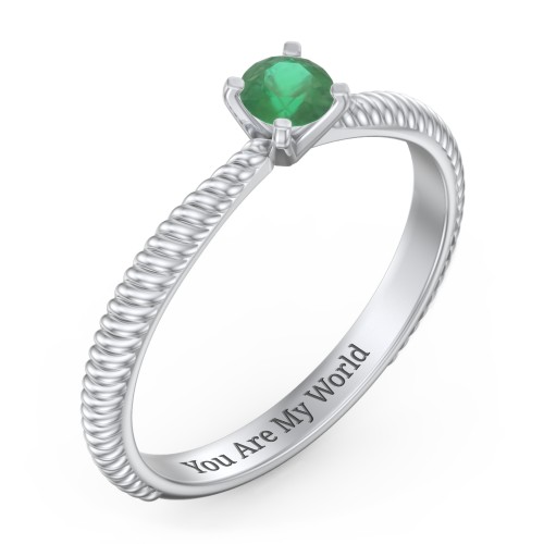 1/4 ct. Round Gemstone Engagement Ring with Twisted Rope Band – Sterling Silver with Emerald