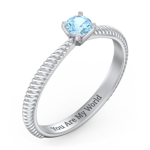 1/4 ct. Round Gemstone Engagement Ring with Twisted Rope Band – Sterling Silver with Blue Topaz