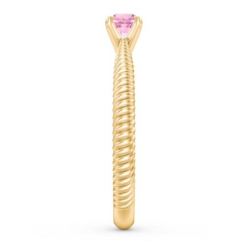 1/4 ct. Round Gemstone Engagement Ring with Twisted Rope Band – 14K Yellow Gold with Pink Tourmaline