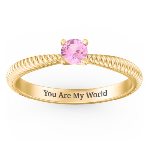 1/4 ct. Round Gemstone Engagement Ring with Twisted Rope Band – 14K Yellow Gold with Pink Tourmaline