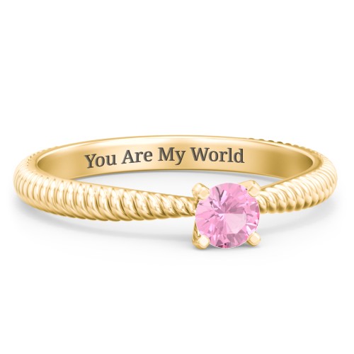 1/4 ct. Round Gemstone Engagement Ring with Twisted Rope Band – 14K Yellow Gold with Pink Tourmaline