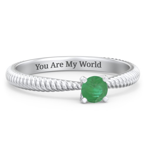 1/4 ct. Round Gemstone Engagement Ring with Twisted Rope Band – Sterling Silver with Emerald