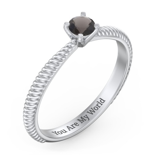 1/4 ct. Round Gemstone Engagement Ring with Twisted Rope Band – Sterling Silver with Smokey Quartz