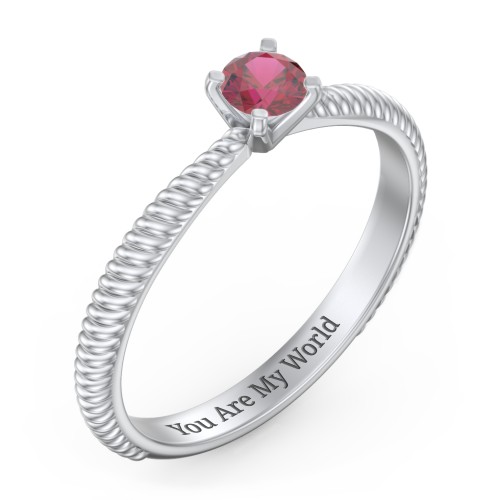 1/4 ct. Round Gemstone Engagement Ring with Twisted Rope Band – Sterling Silver with Ruby