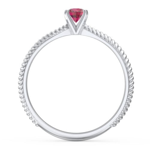 1/4 ct. Round Gemstone Engagement Ring with Twisted Rope Band – Sterling Silver with Ruby
