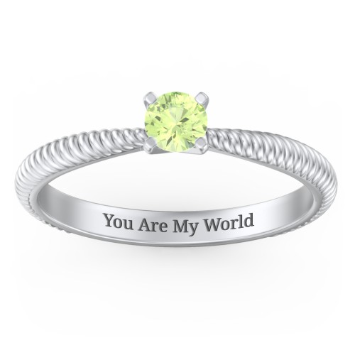 1/4 ct. Round Gemstone Engagement Ring with Twisted Rope Band – Sterling Silver with Peridot