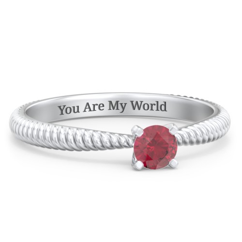 1/4 ct. Round Gemstone Engagement Ring with Twisted Rope Band – Sterling Silver with Ruby