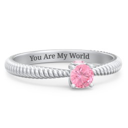1/4 ct. Round Gemstone Peek-A-Boo Engagement Ring with Twisted Rope Band in 925 Sterling Silver with Pink Tourmaline