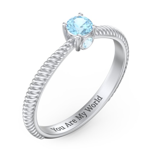 1/4 ct. Round Gemstone Peek-A-Boo Engagement Ring with Twisted Rope Band – Sterling Silver with Blue Topaz