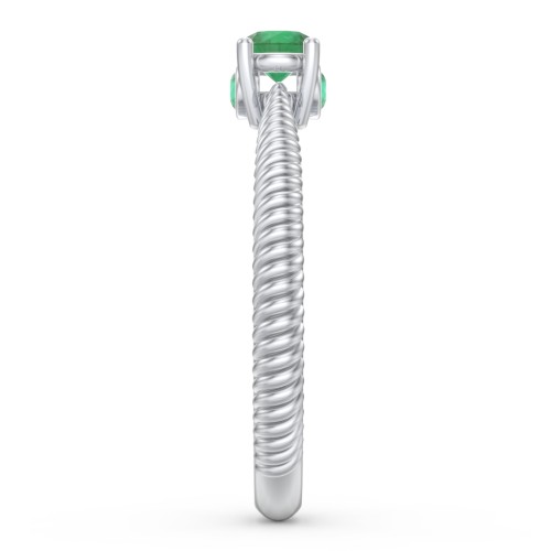 1/4 ct. Round Gemstone Peek-A-Boo Engagement Ring with Twisted Rope Band – Sterling Silver with Emerald