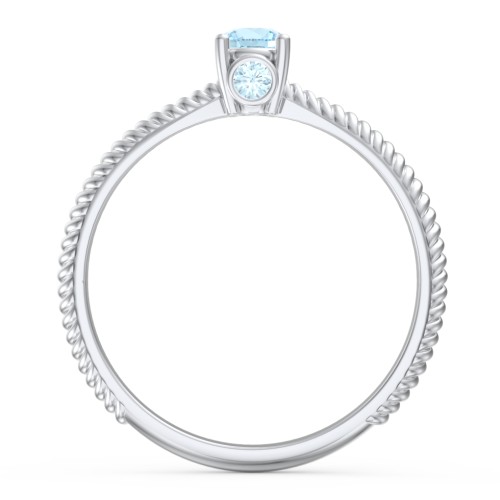 1/4 ct. Round Gemstone Peek-A-Boo Engagement Ring with Twisted Rope Band – Sterling Silver with Blue Topaz