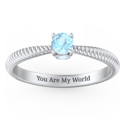 1/4 ct. Round Gemstone Peek-A-Boo Engagement Ring with Twisted Rope Band – Sterling Silver with Blue Topaz